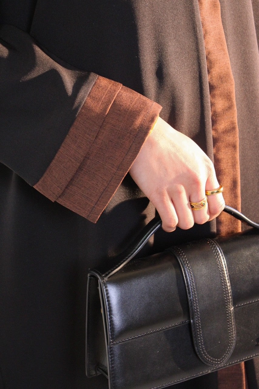 Black abaya with brown detailing