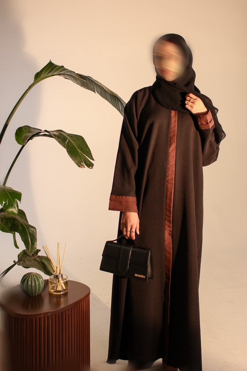 Black abaya with brown detailing