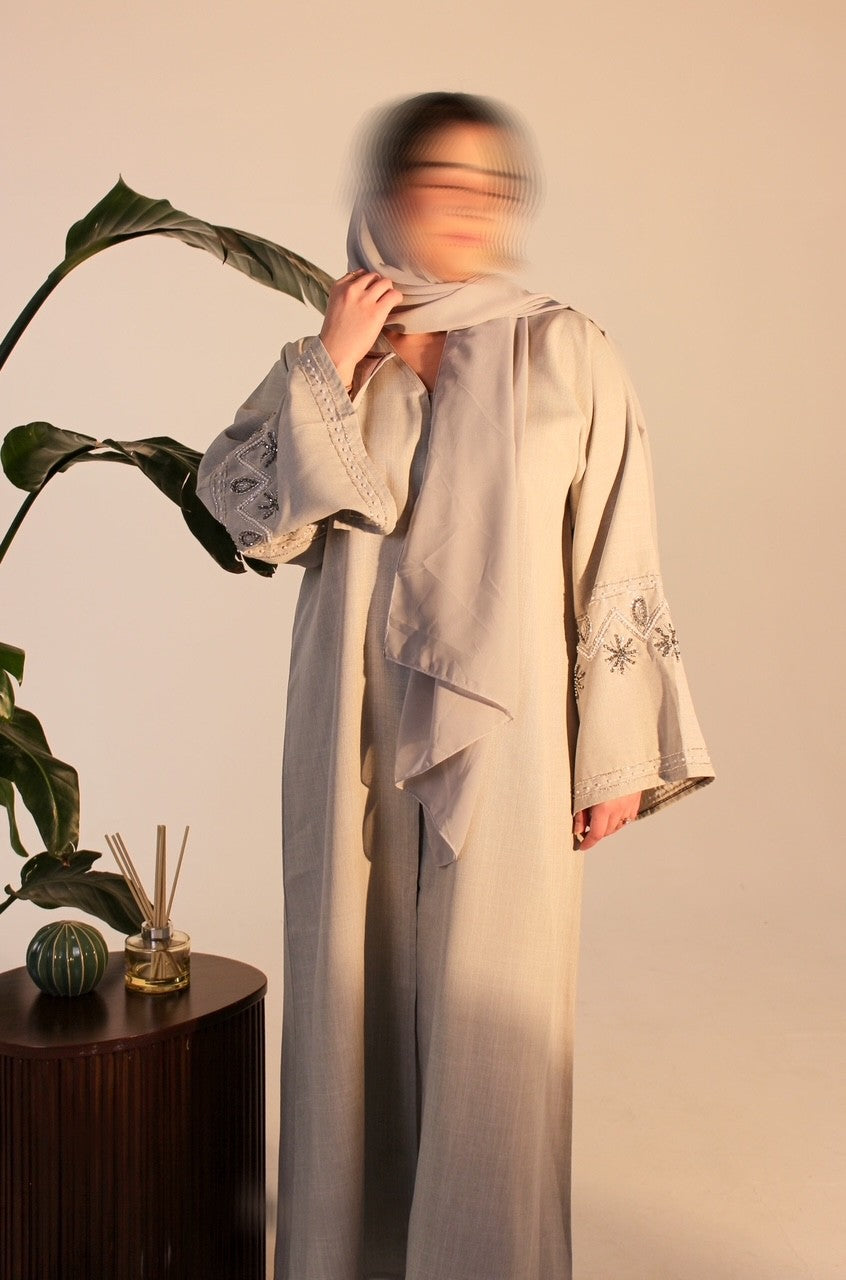 Grey linen abaya