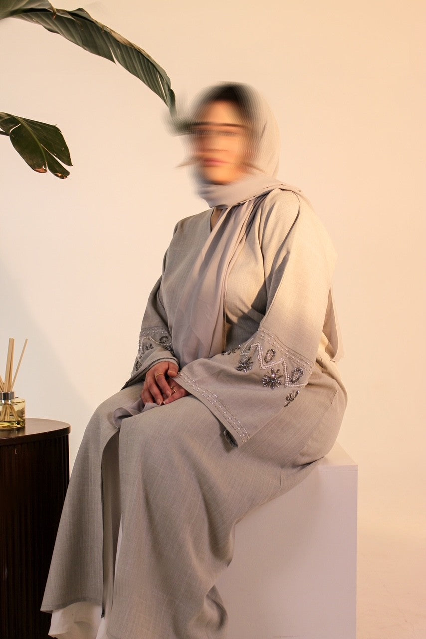 Grey linen abaya