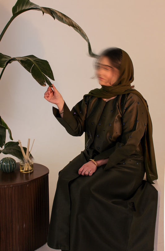 Khaki green diamante abaya
