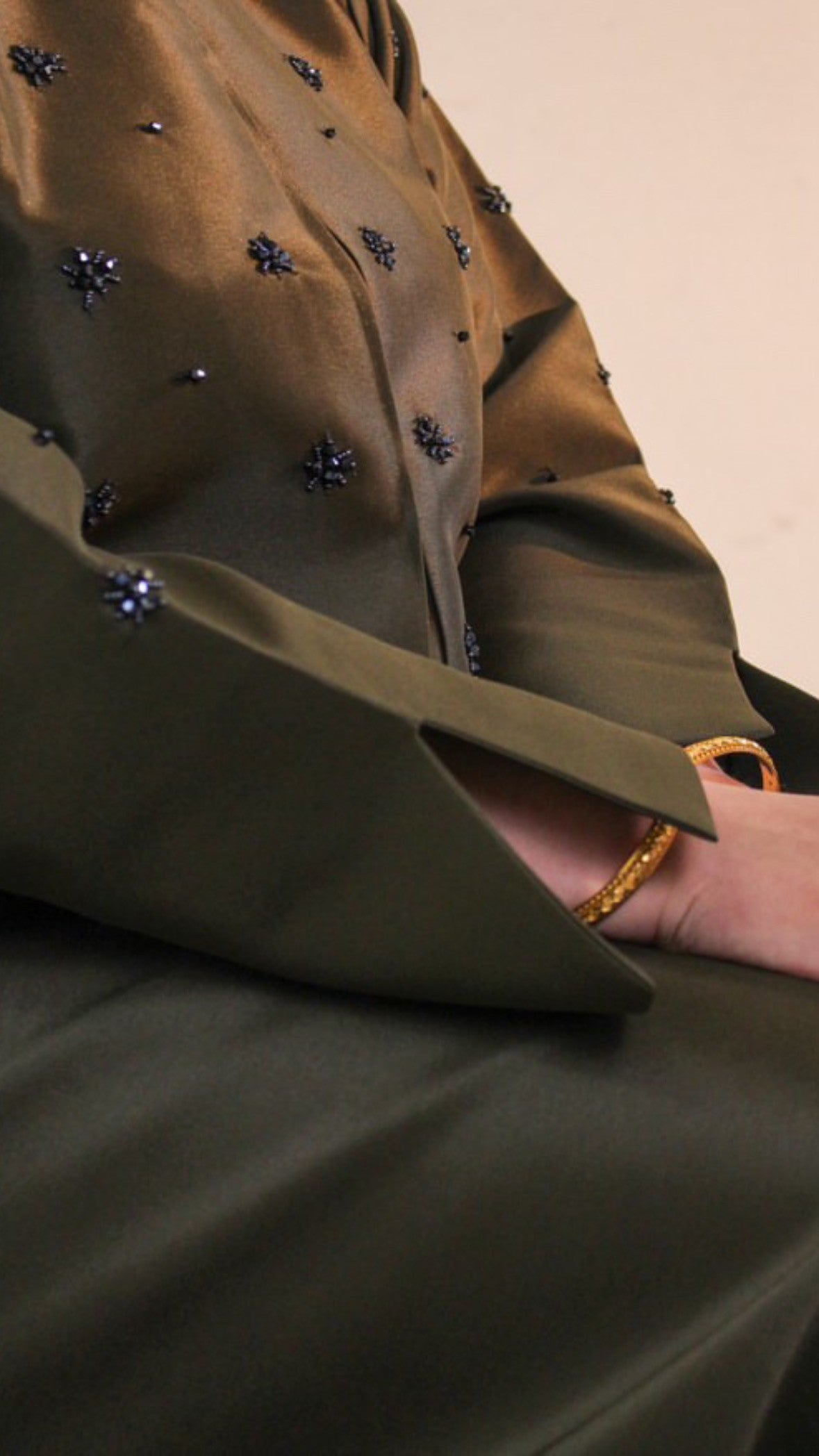 Khaki green diamante abaya