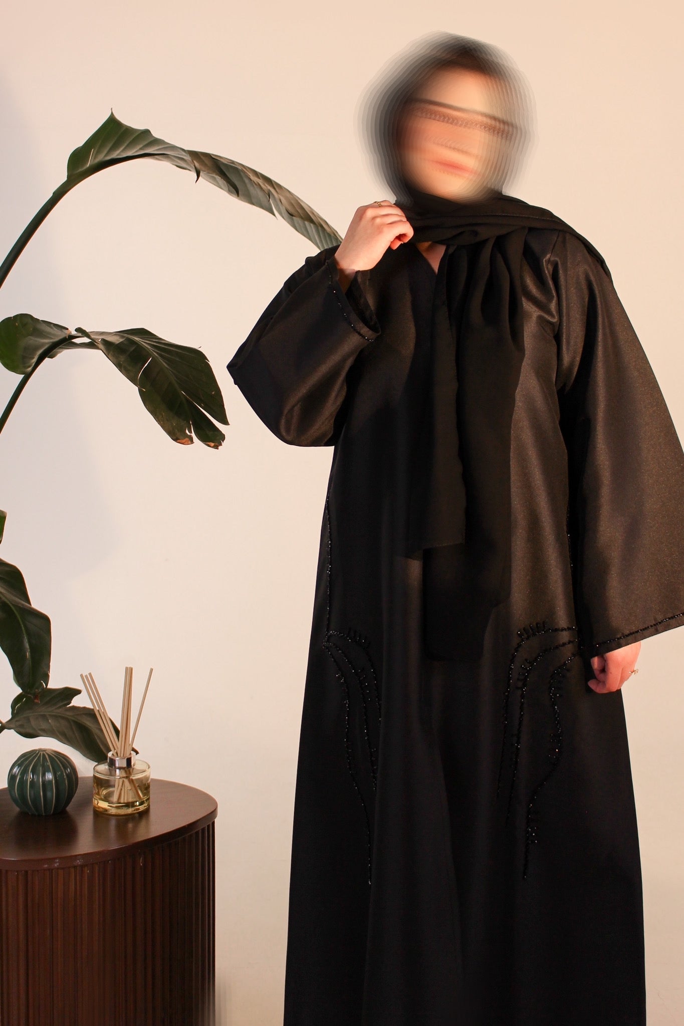 Black Abaya with black embellishment