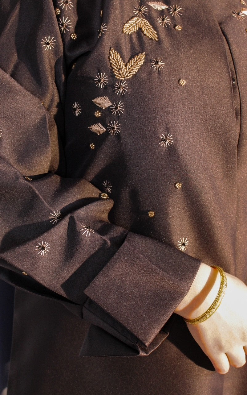 Navy blue pleated sleeve abaya