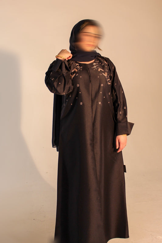Navy blue pleated sleeve abaya